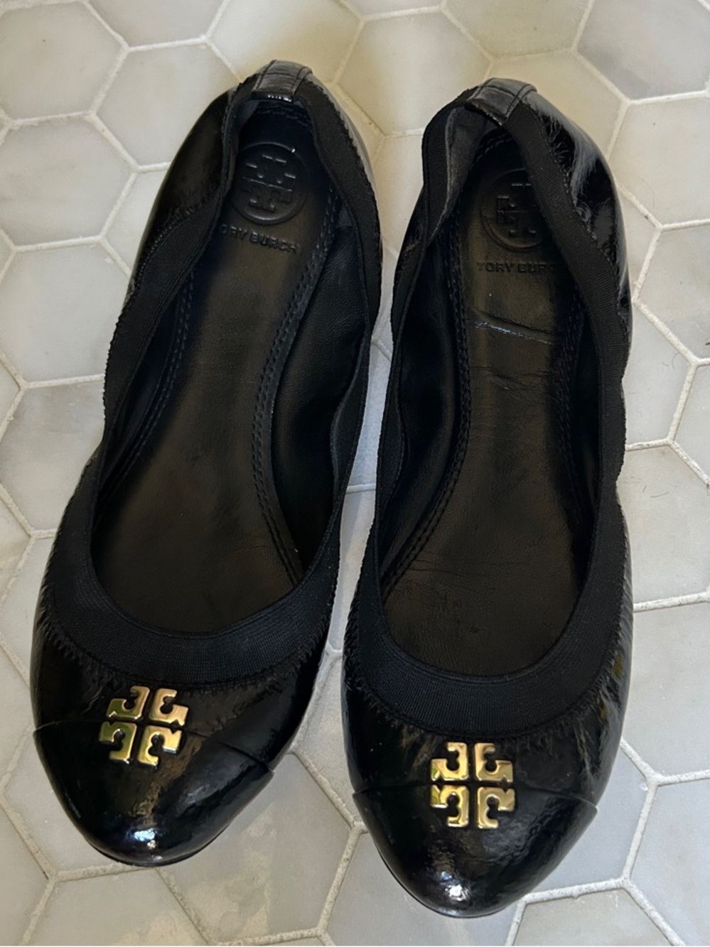 Tory Burch Black Patent Logo Ballet Flats